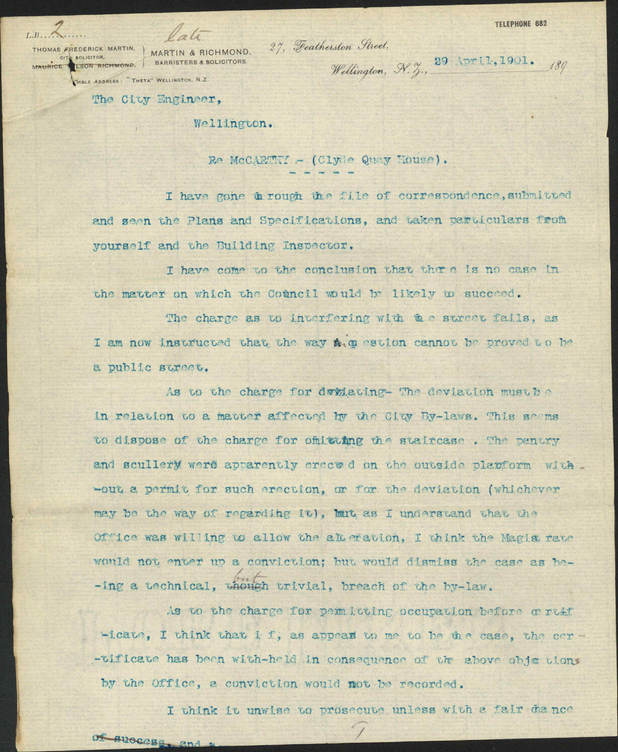 McCarthy's case (Clyde Quay house) - City Engineer