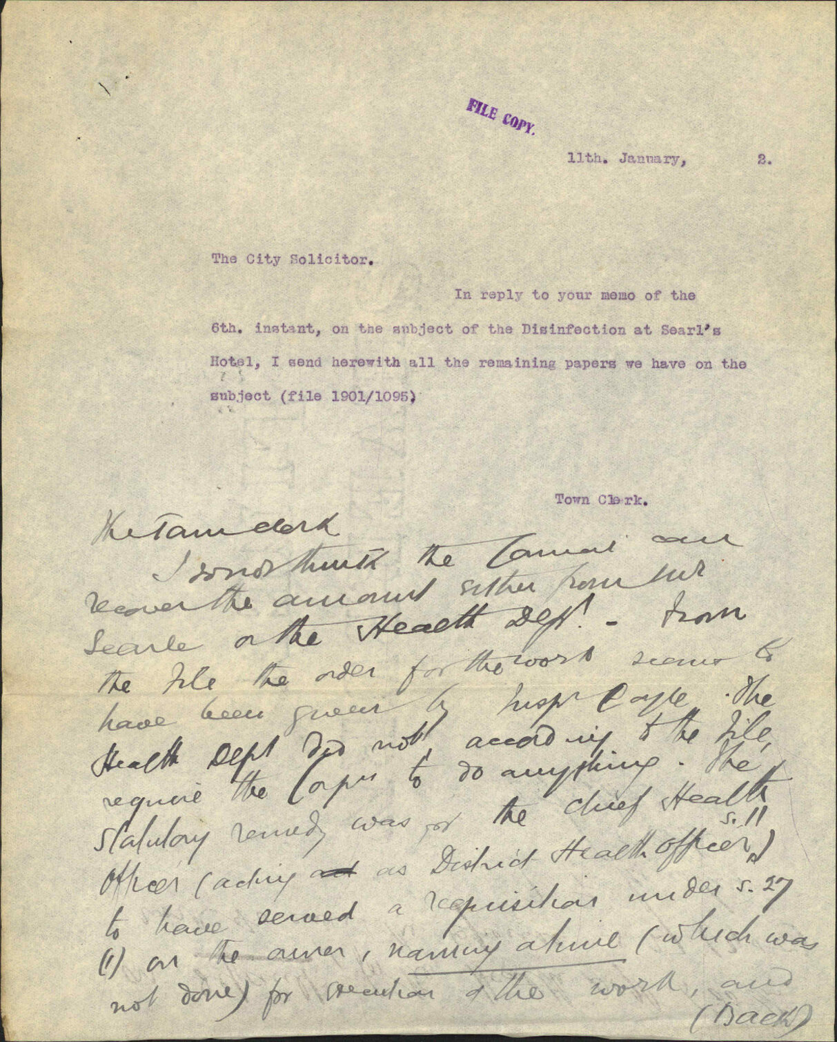 Searl's Hotel (disinfection) - Public Health Department