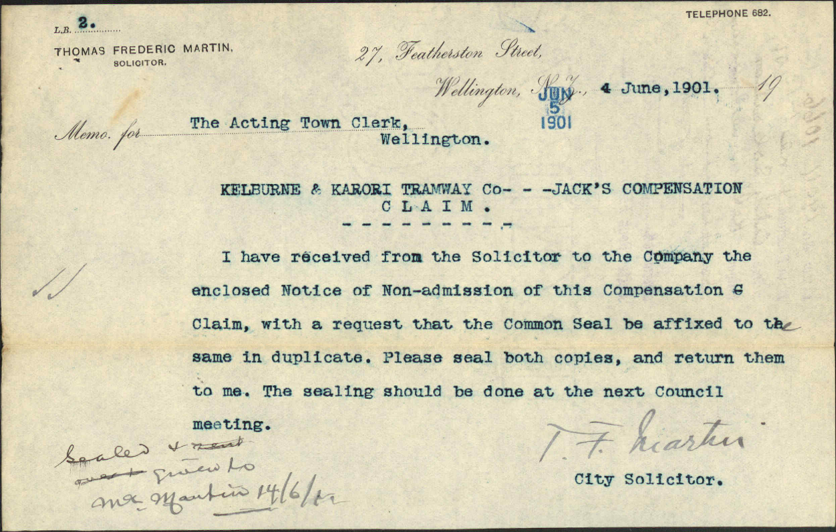Kelburne [Kelburn] Tramway compensation claim (Jack) - City Solicitor