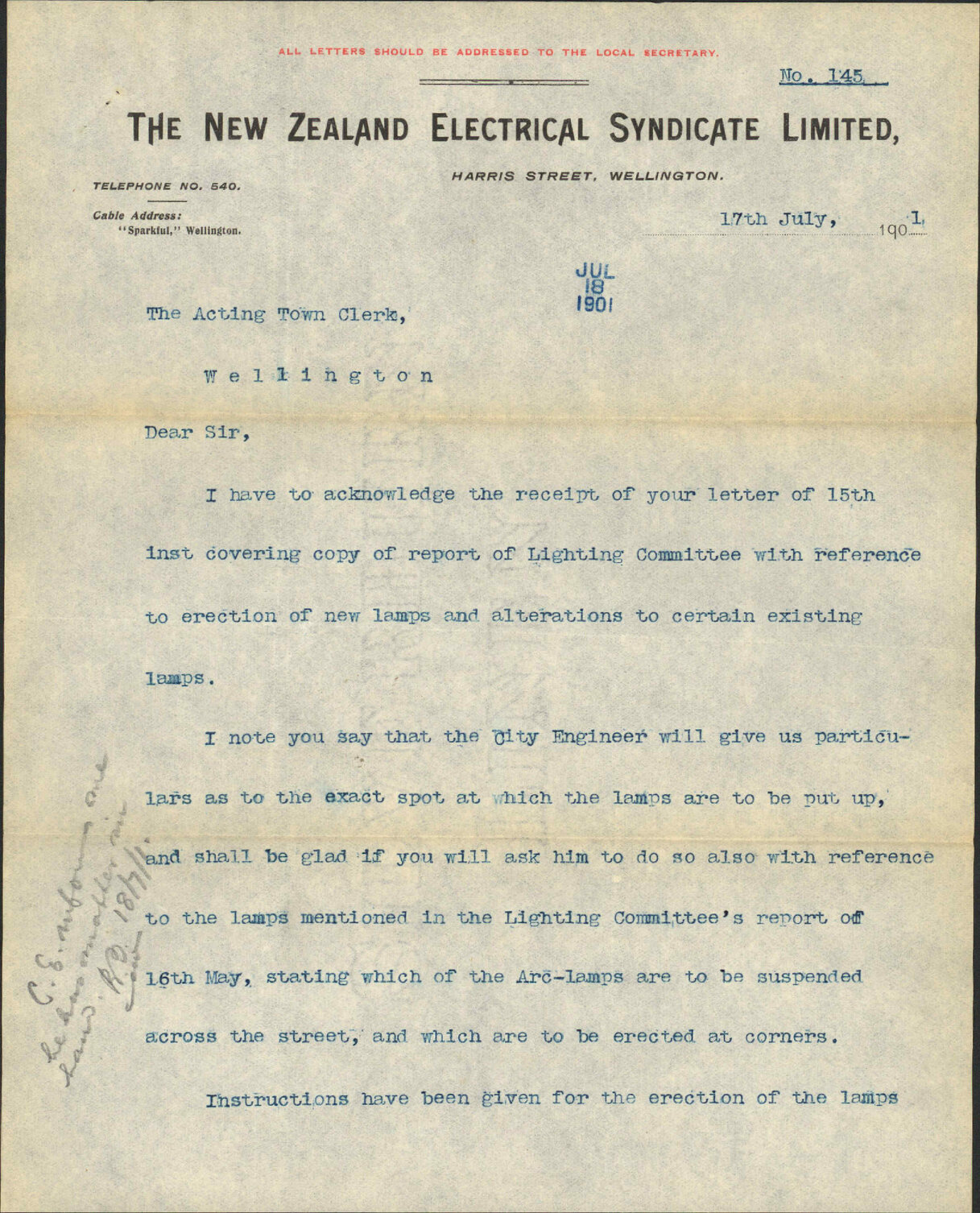 Erection of new lamps - New Zealand Electrical Syndicate