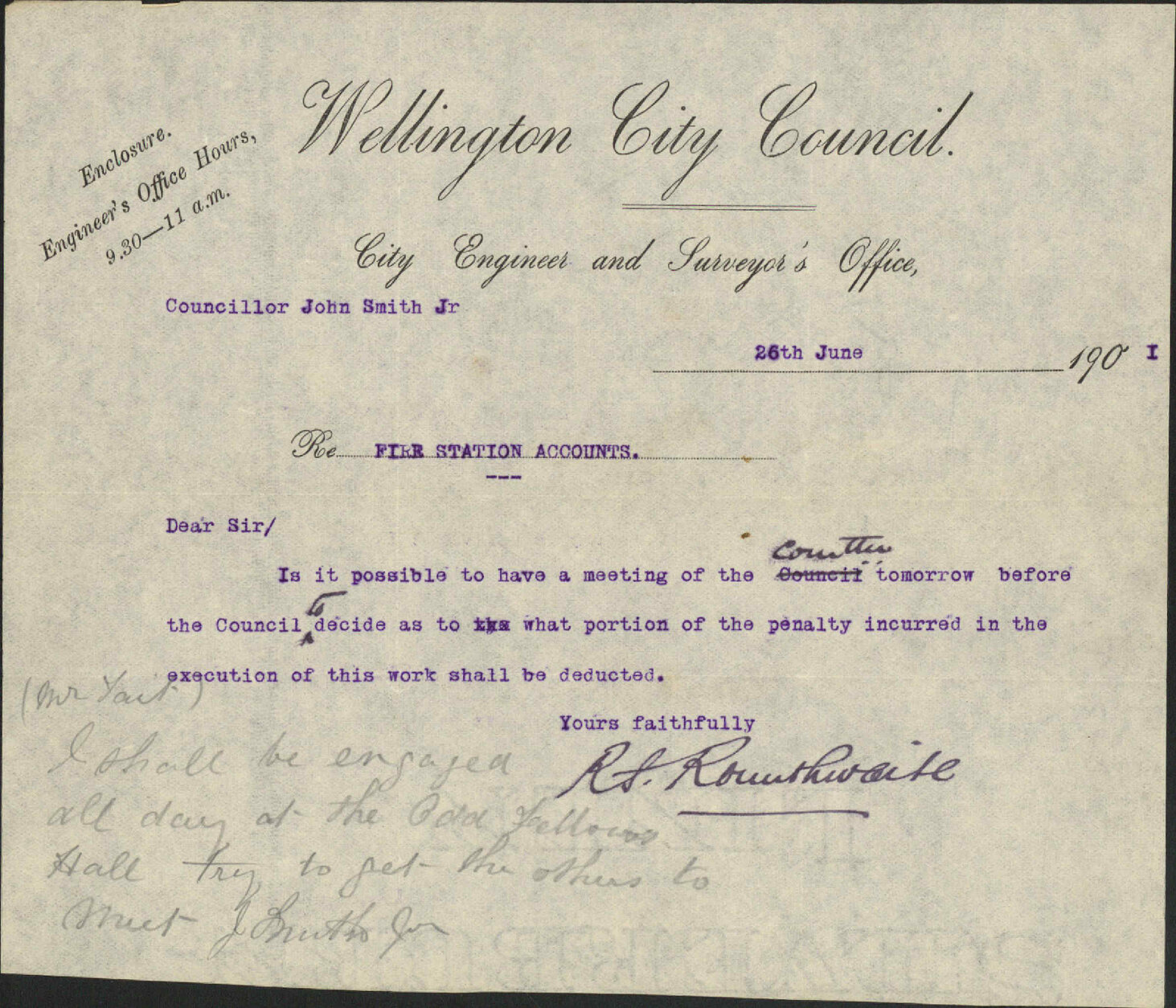 Bruce's Fire Brigade Station construction contract and accounts - Hamerton and Andrew