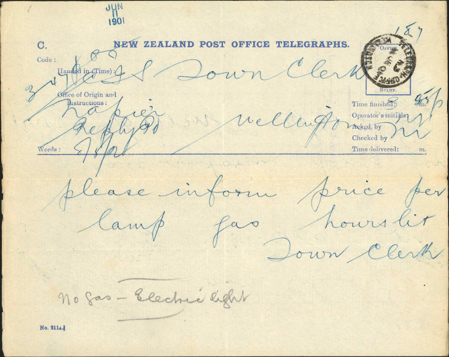 Enquiry regarding price of gas - Town Clerk, Napier