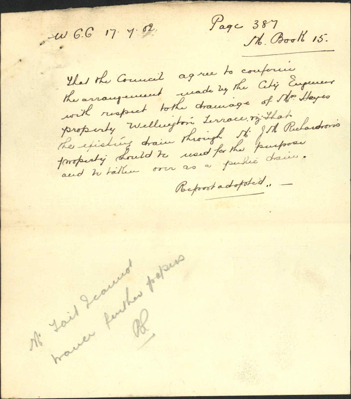 J M Richardson's drain - Kelburne and Karori Tramway Company