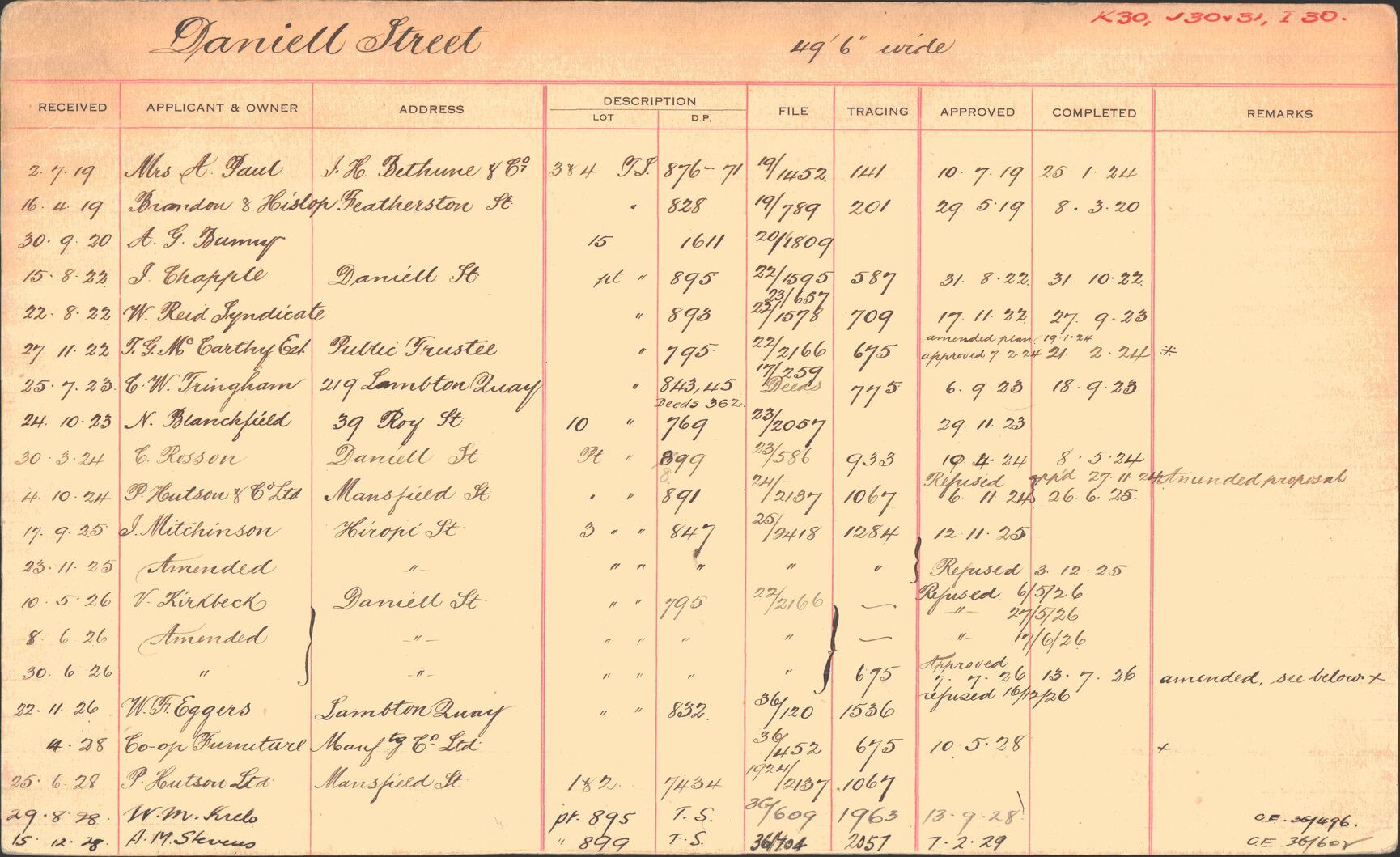 Subdivision index cards, streets starting with D