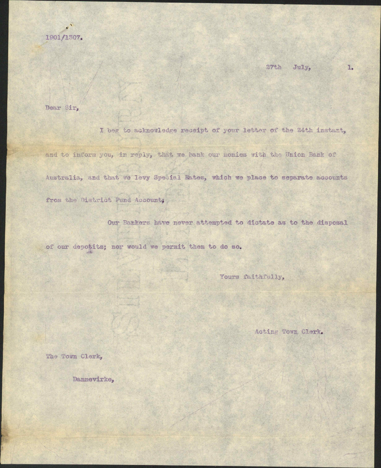 Enquiry regarding special rates - Town Clerk, Dannevirke