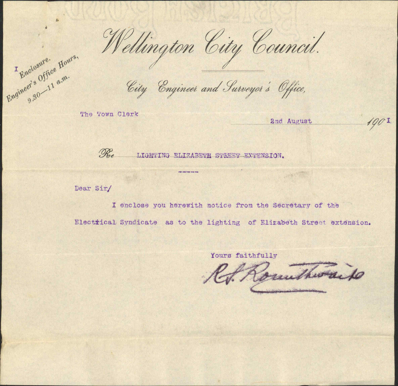 Lamp at Elizabeth Street extension - New Zealand Electrical Syndicate