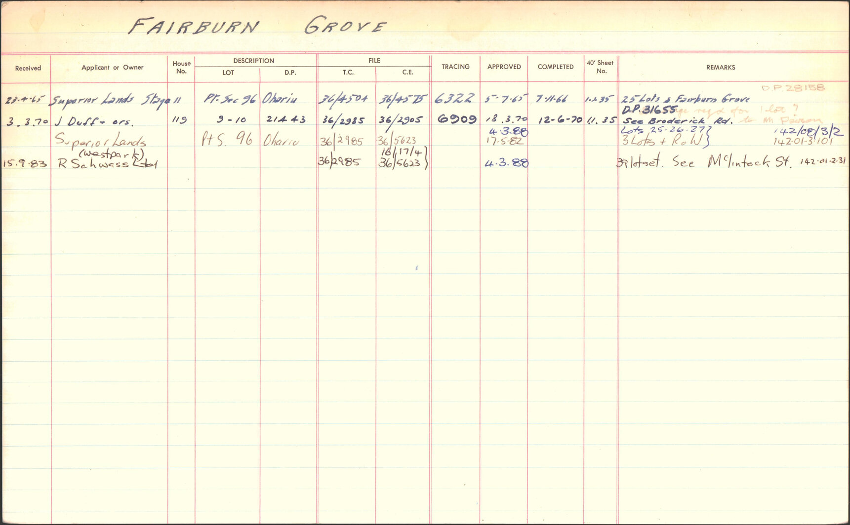 Subdivision index cards, streets starting with F