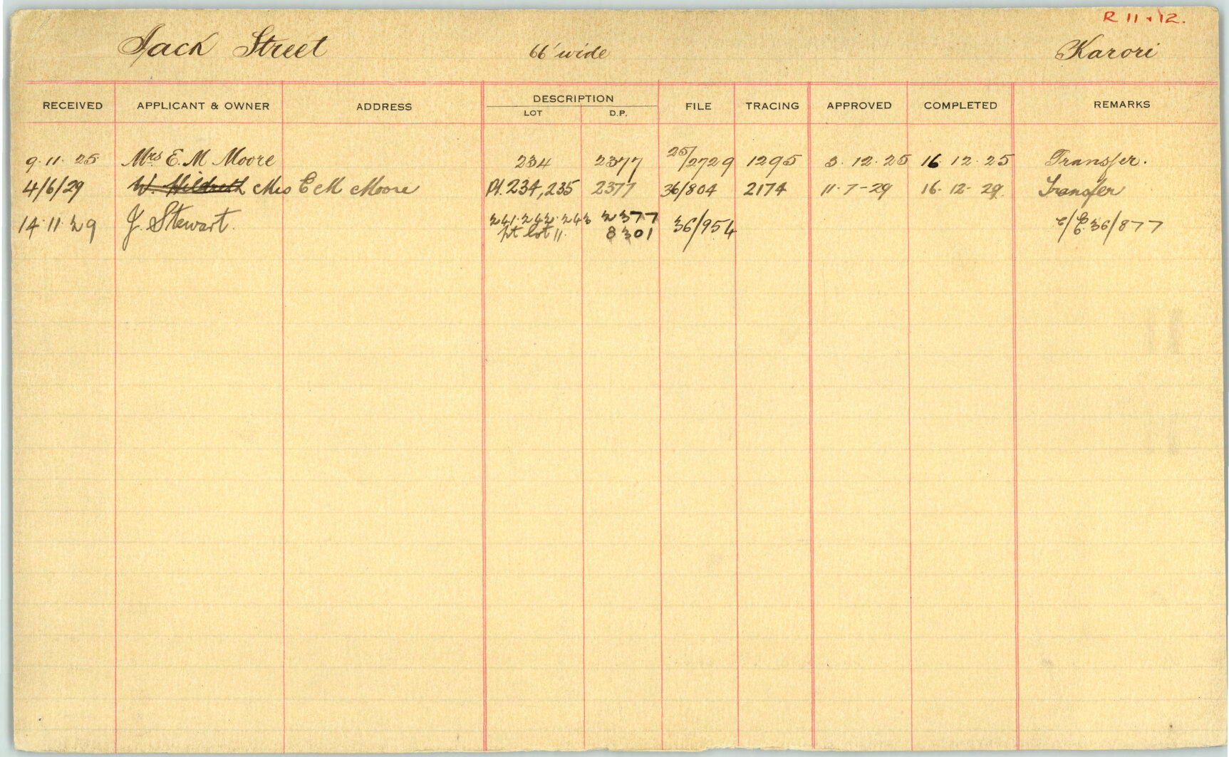 Subdivision index cards, streets starting with J