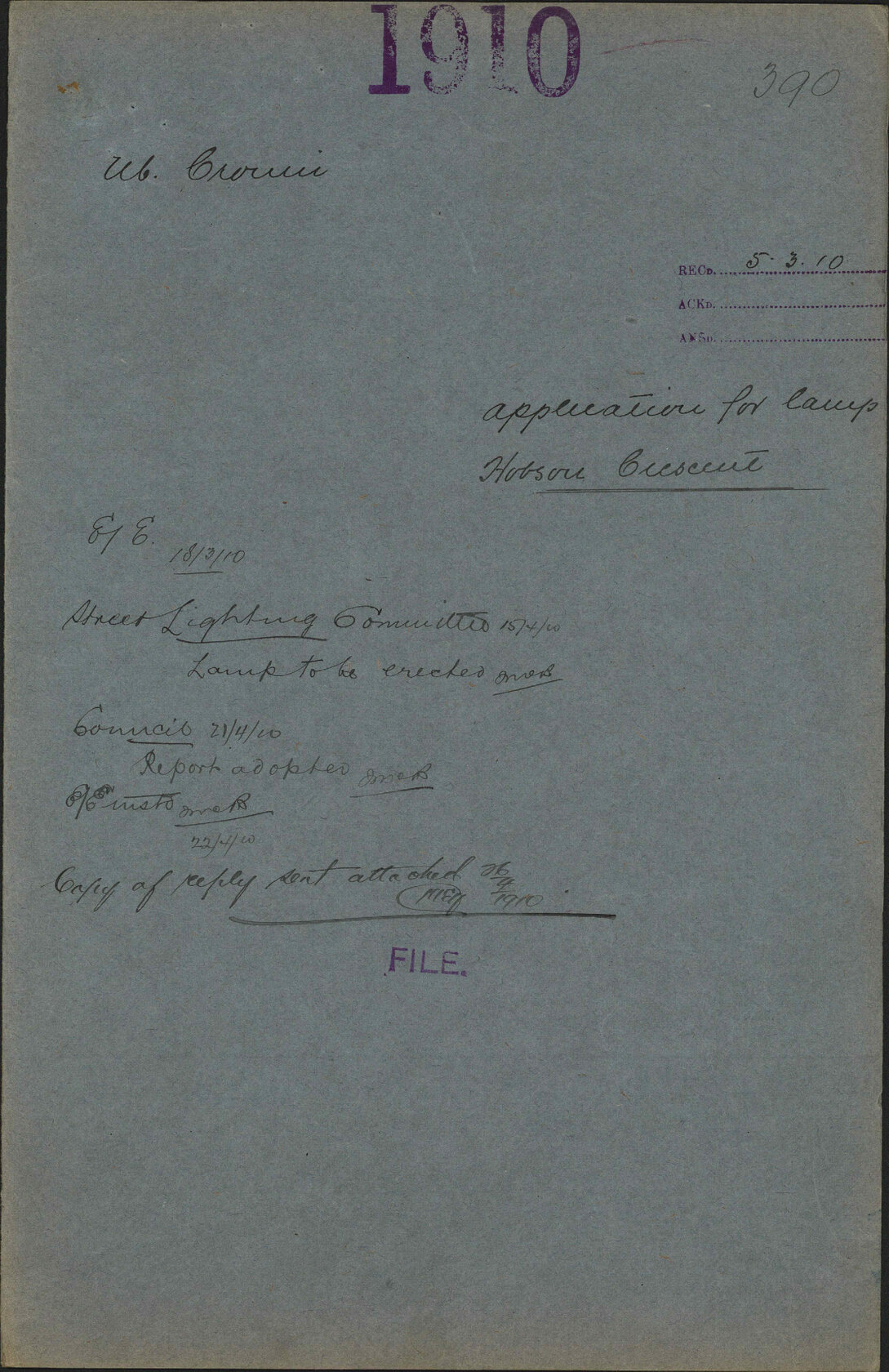Application for lamp, Hobson Crescent - M Cronin