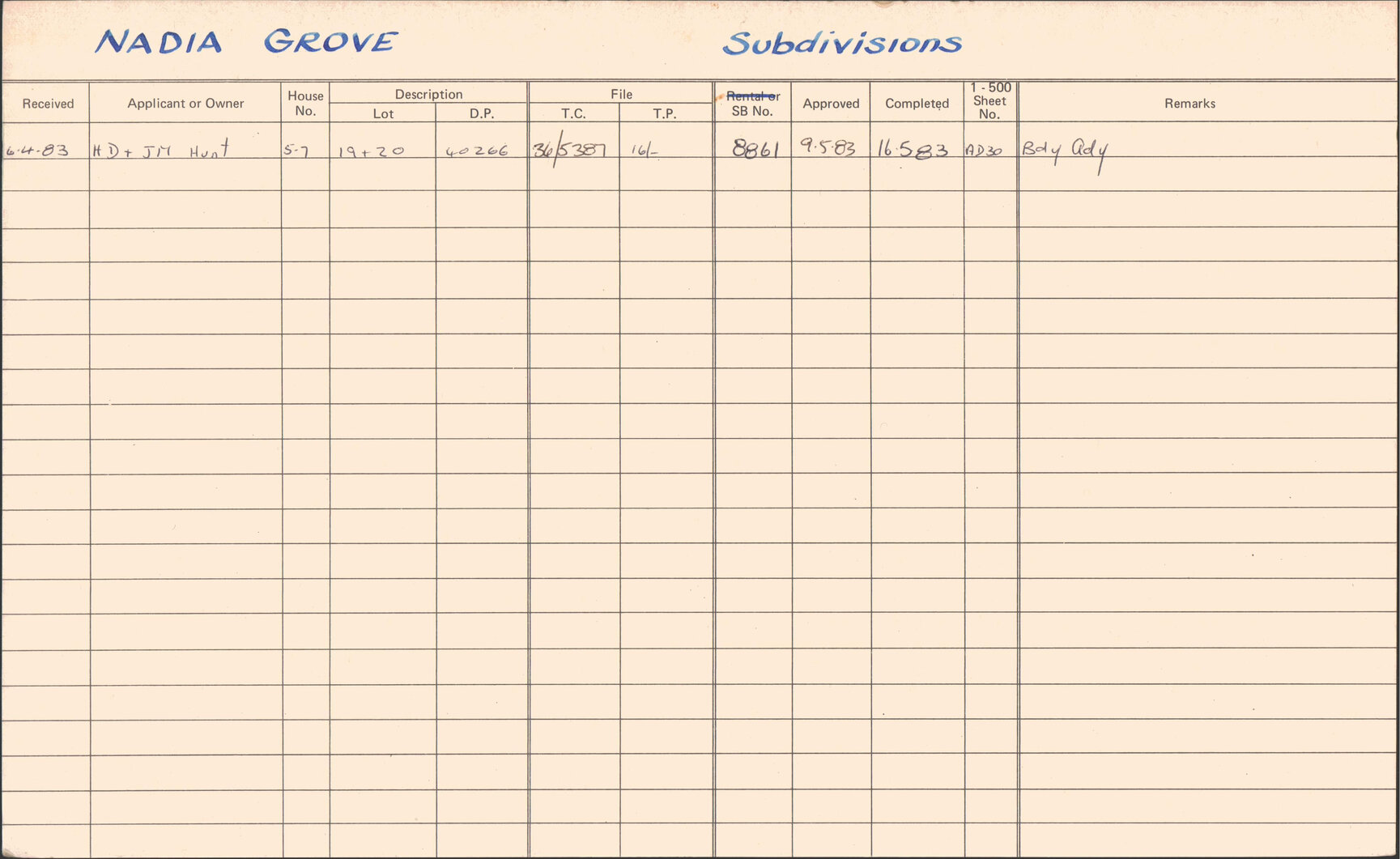 Subdivision index cards, streets starting with N