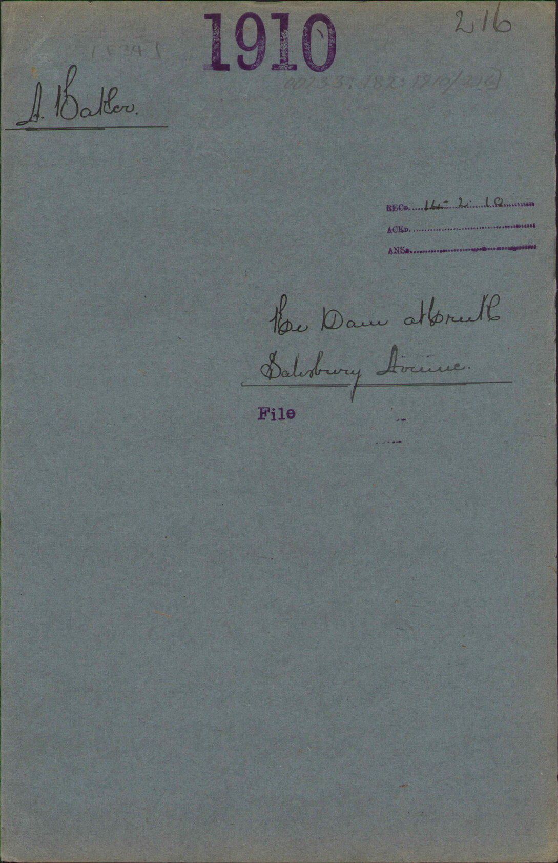 Re dam at creek, Salisbury Avenue - A Baker