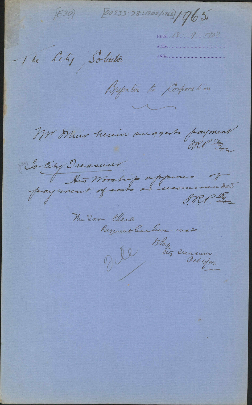Bryenton to the Corporation