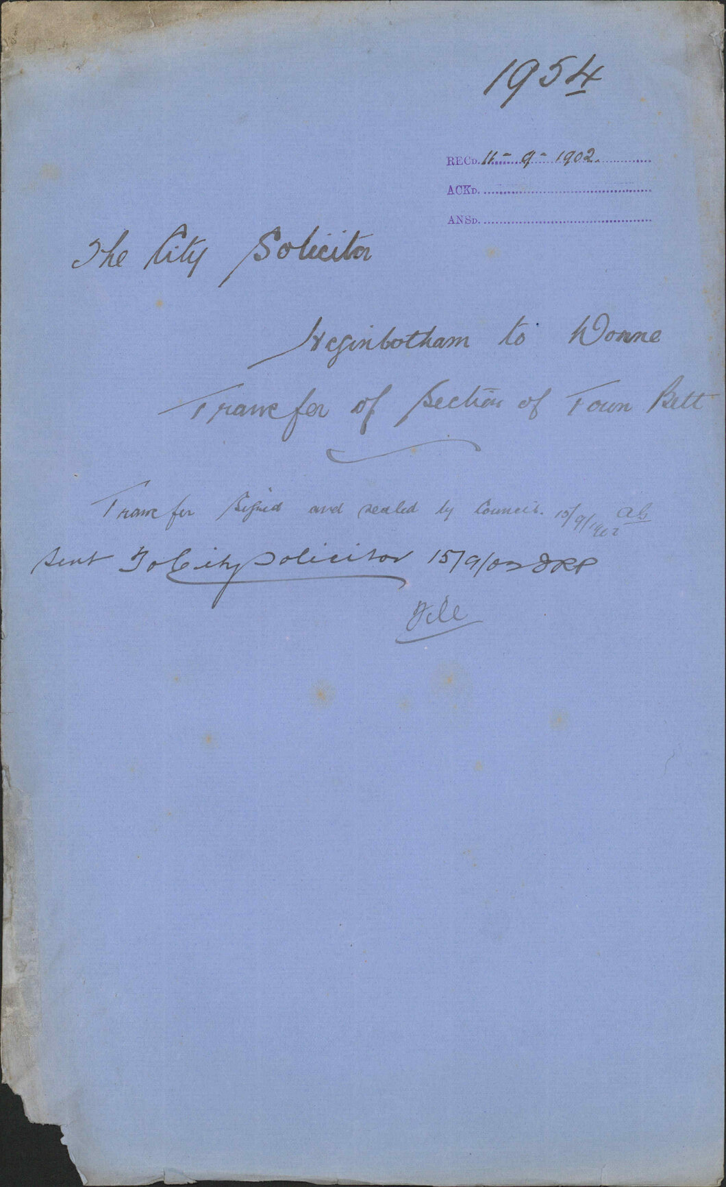 Heginbotham to Dorne: transfer of section of Town Belt