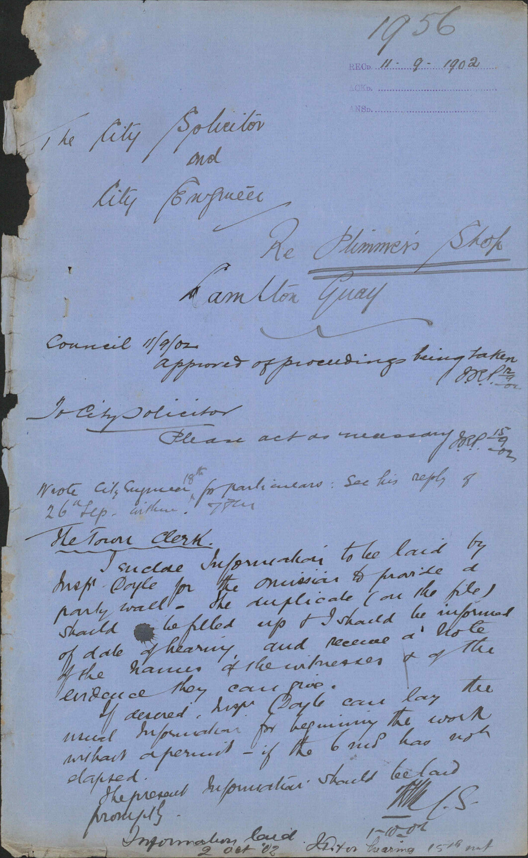 Re Plimmers shop, Lambton Quay - The City Solicitor and City Engineer
