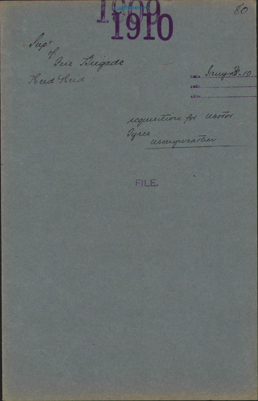 Requisition for motor tyres, Merryweather - Superintendent of Fire Brigade; Reid and Reid