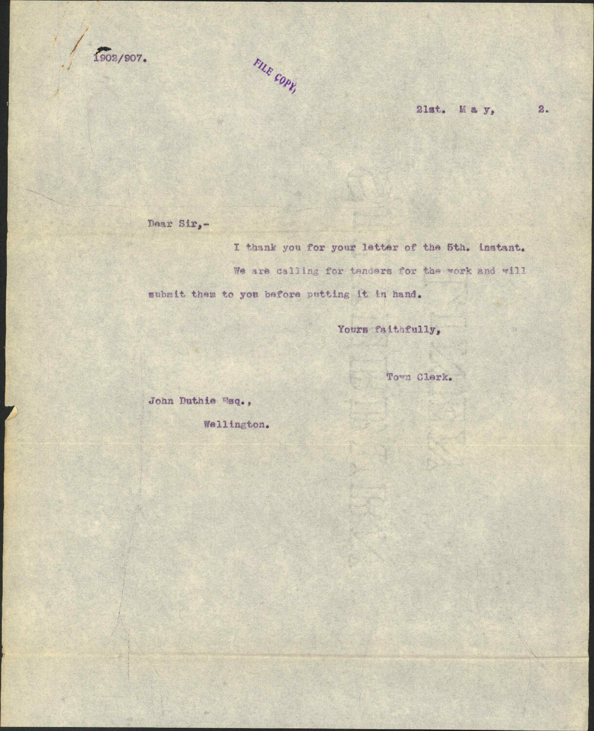 Drainage of his house in Abel Smith Street (John Duthie Esq.)