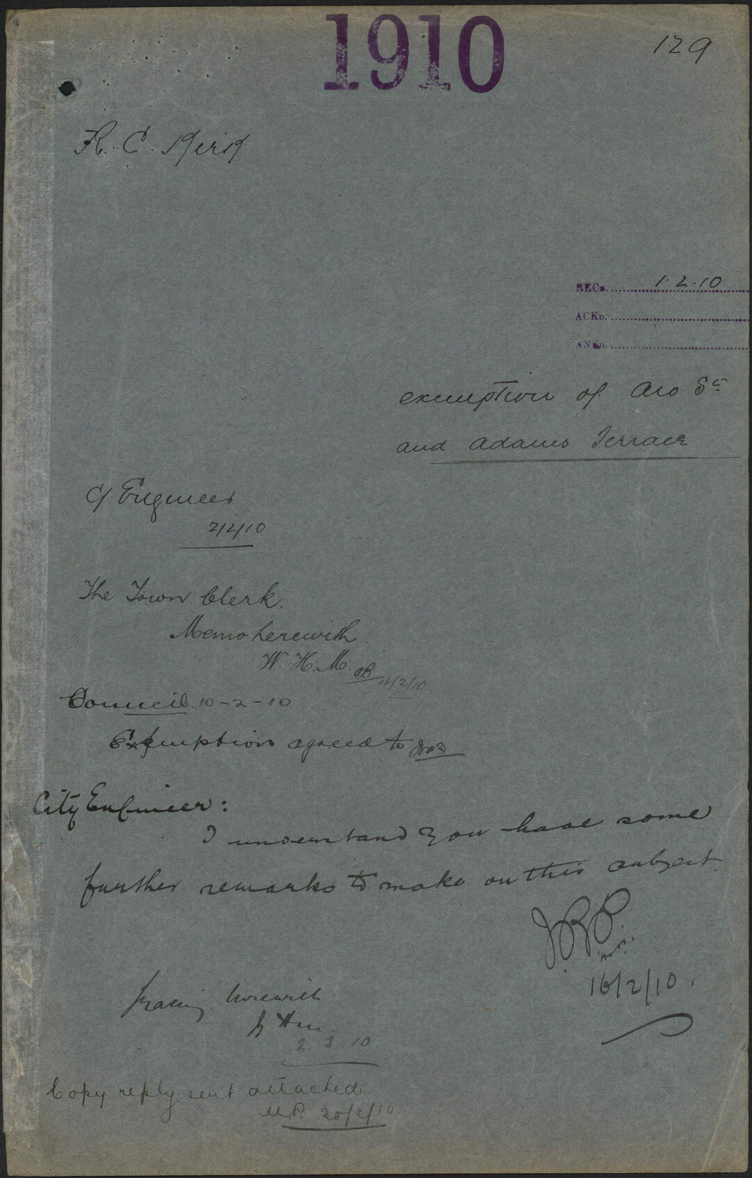 Exemption of Aro Street and Adams Terrace - R Clement Kirk