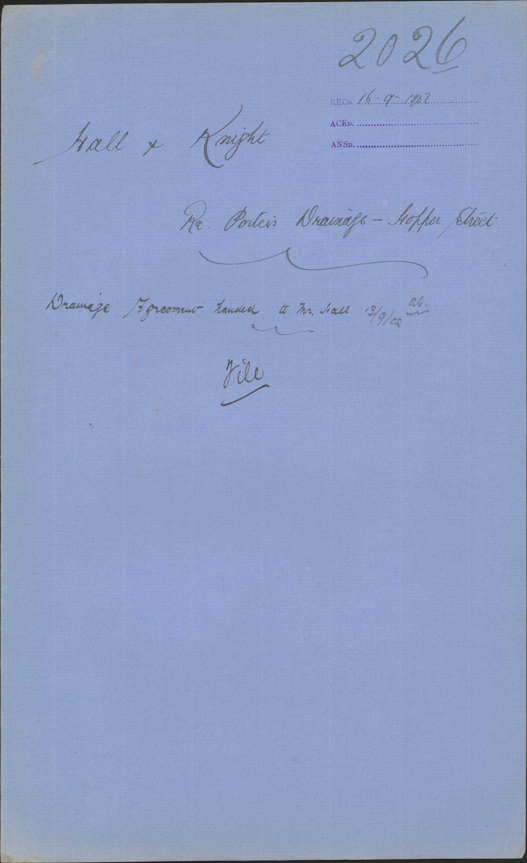 Re Porters drainage; Hopper Street, Hall and Knight