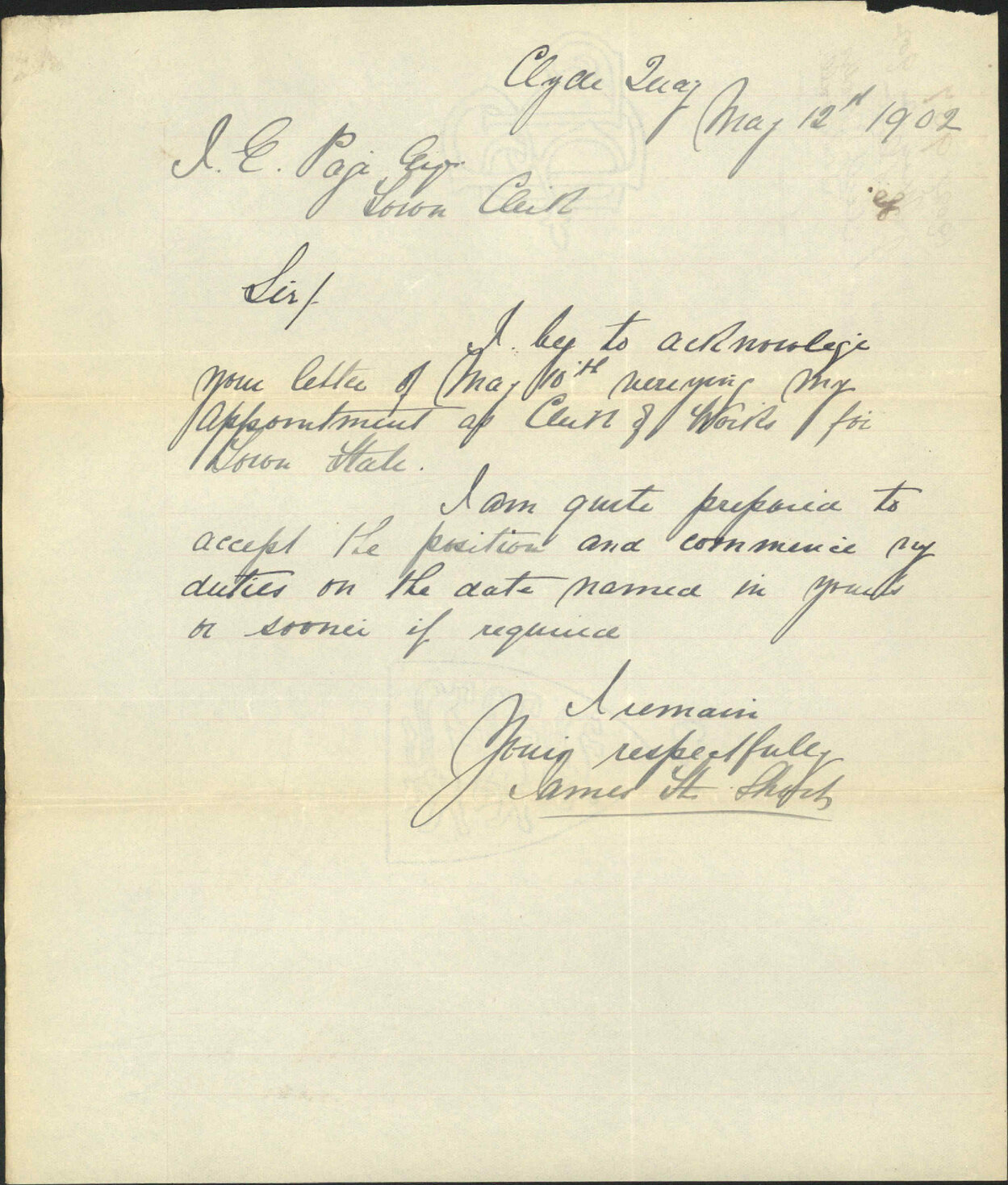 From the Clerk of Works RE: his duties