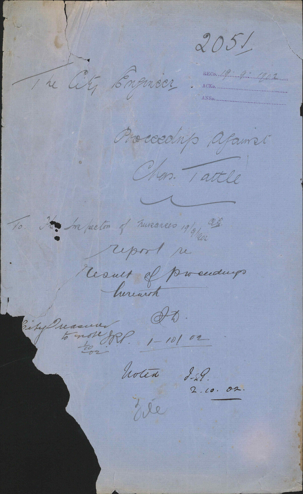 Proceedings against Charles Tattle, City Engineer