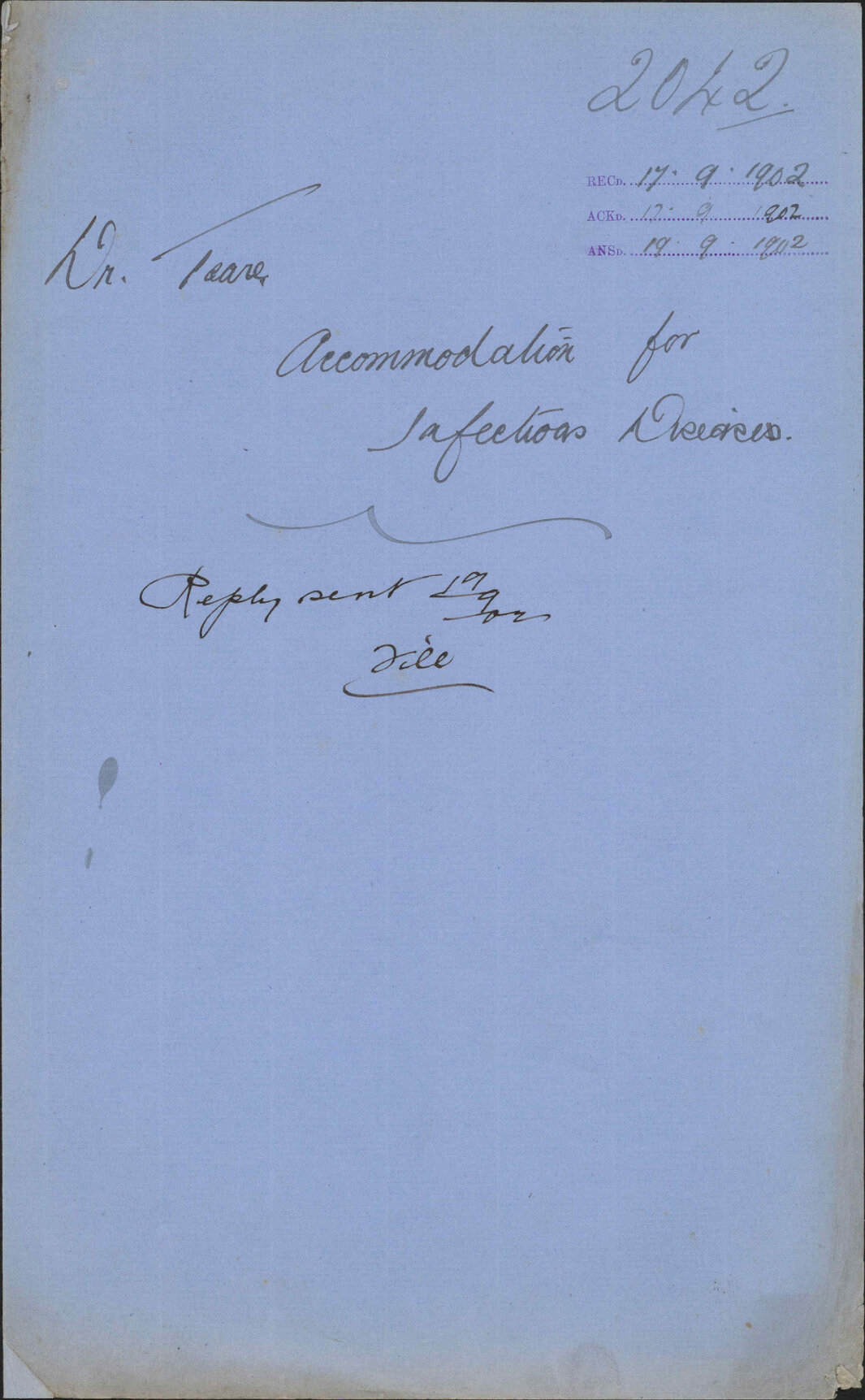 Accommodations for infectious diseases, Dr Teare