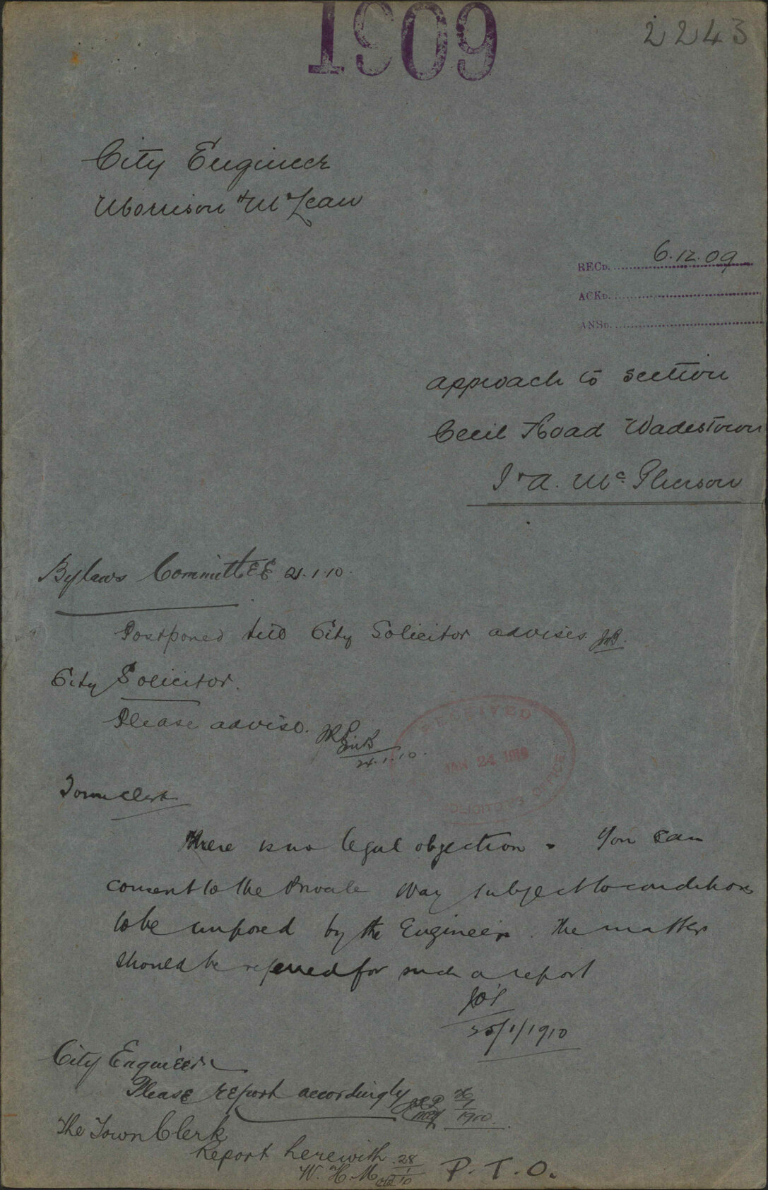Approach to section, Cecil Road, Wadestown, J and A McPherson - City Engineer; Morrison and McLean