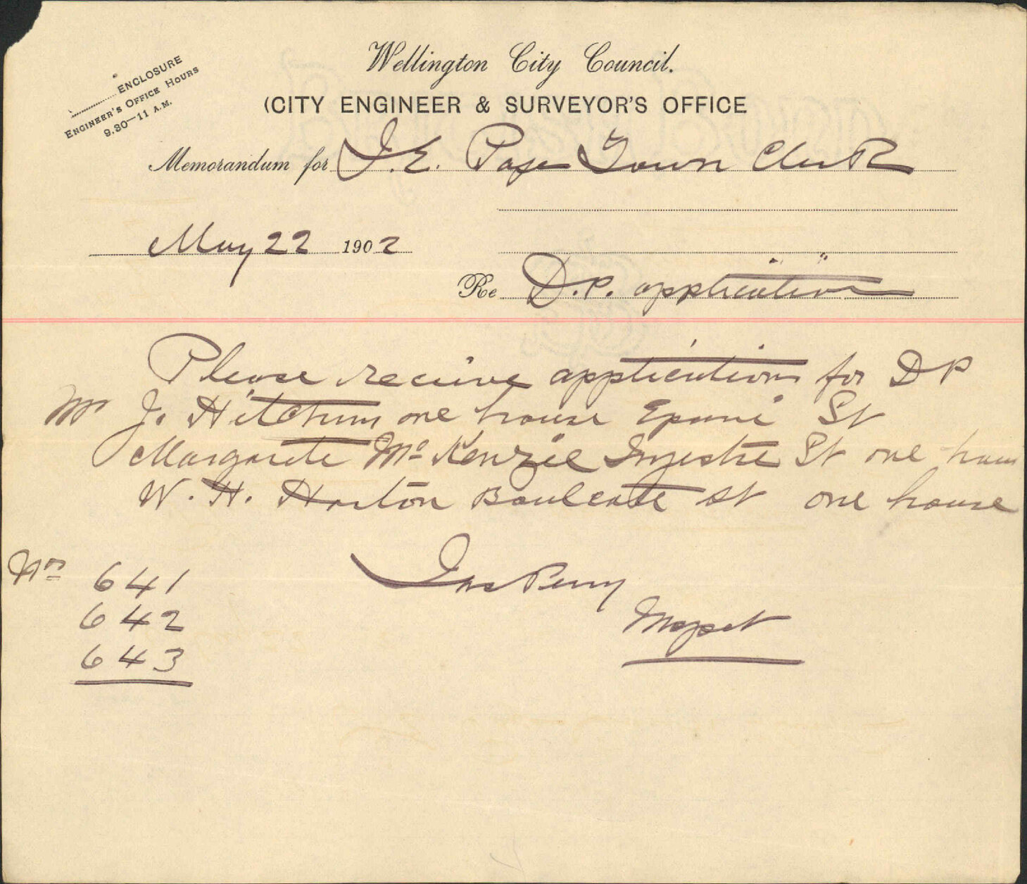 To the Town Clerk from the City Engineer's Office: Drainage works on deferred payment