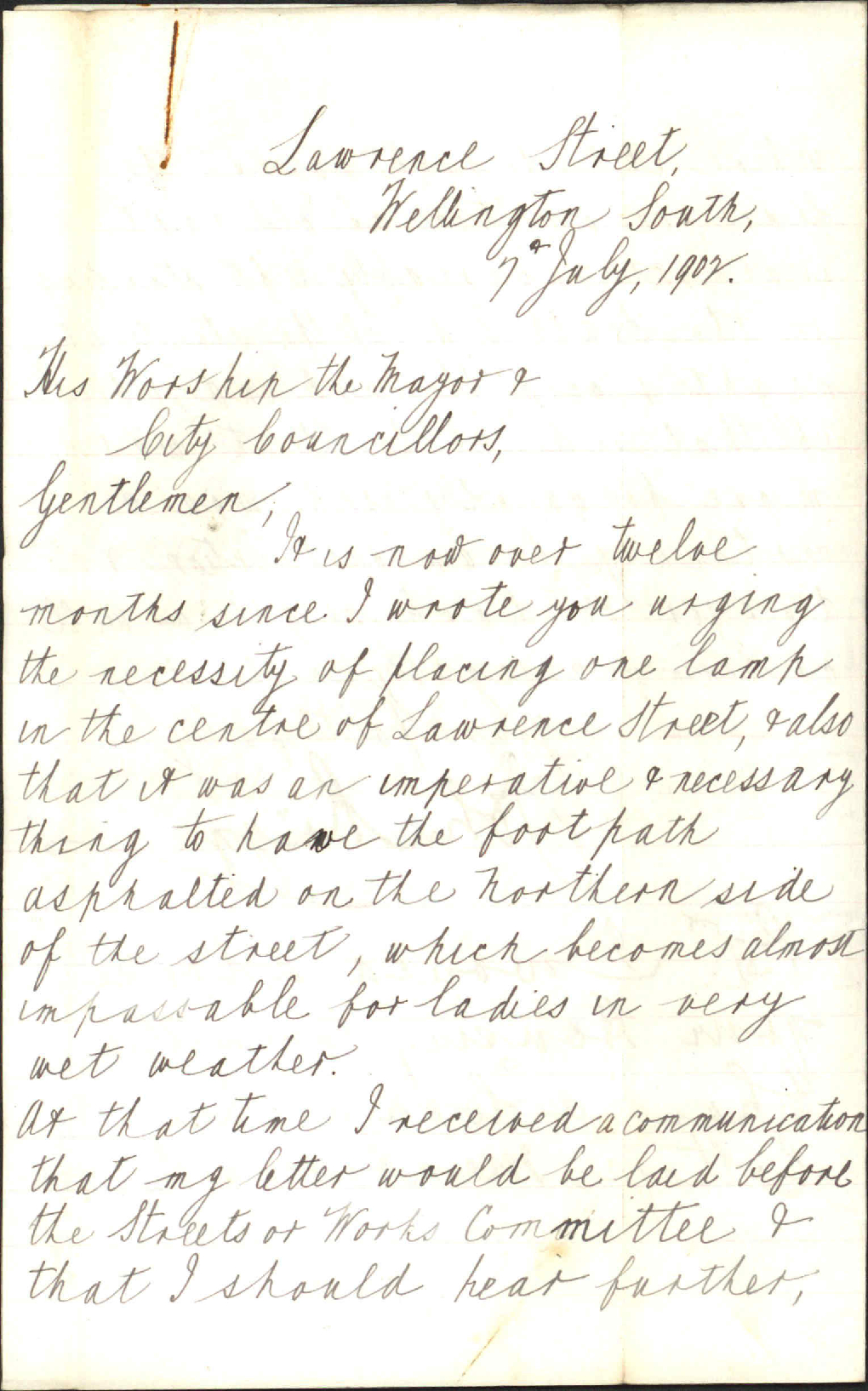 Houses in Lawrence St. To the Mayor and City Councillors from John Rigg