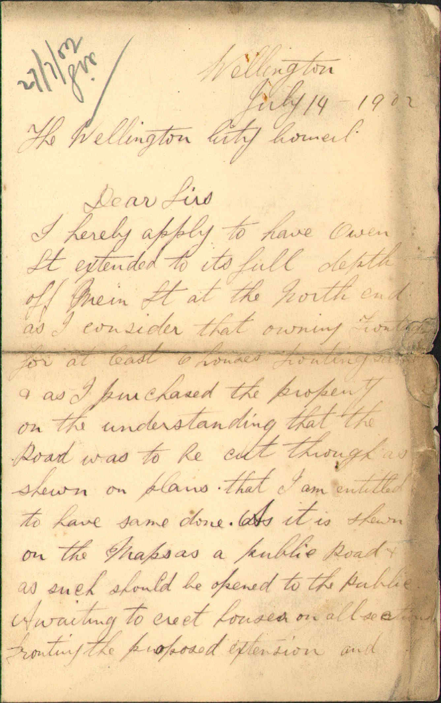 To the City Council from George Gillow: Asking for repairs to Owen Street