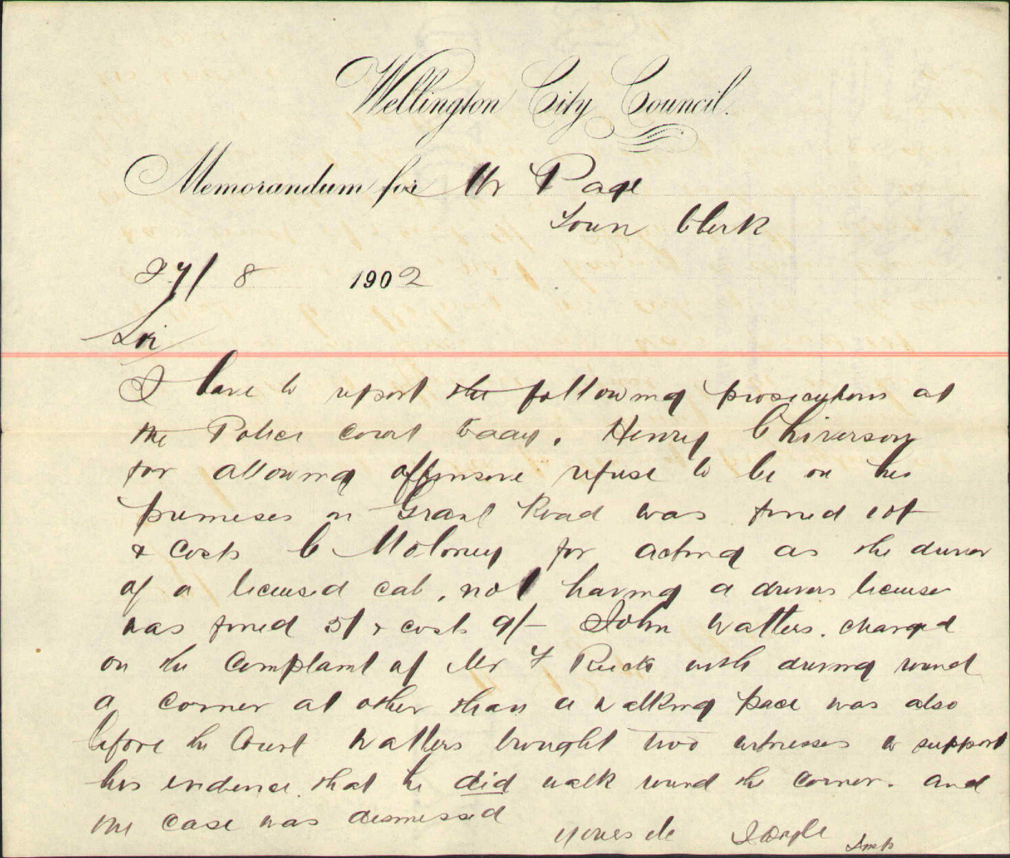 To the Town Clerk from the Inspector of Nuisances