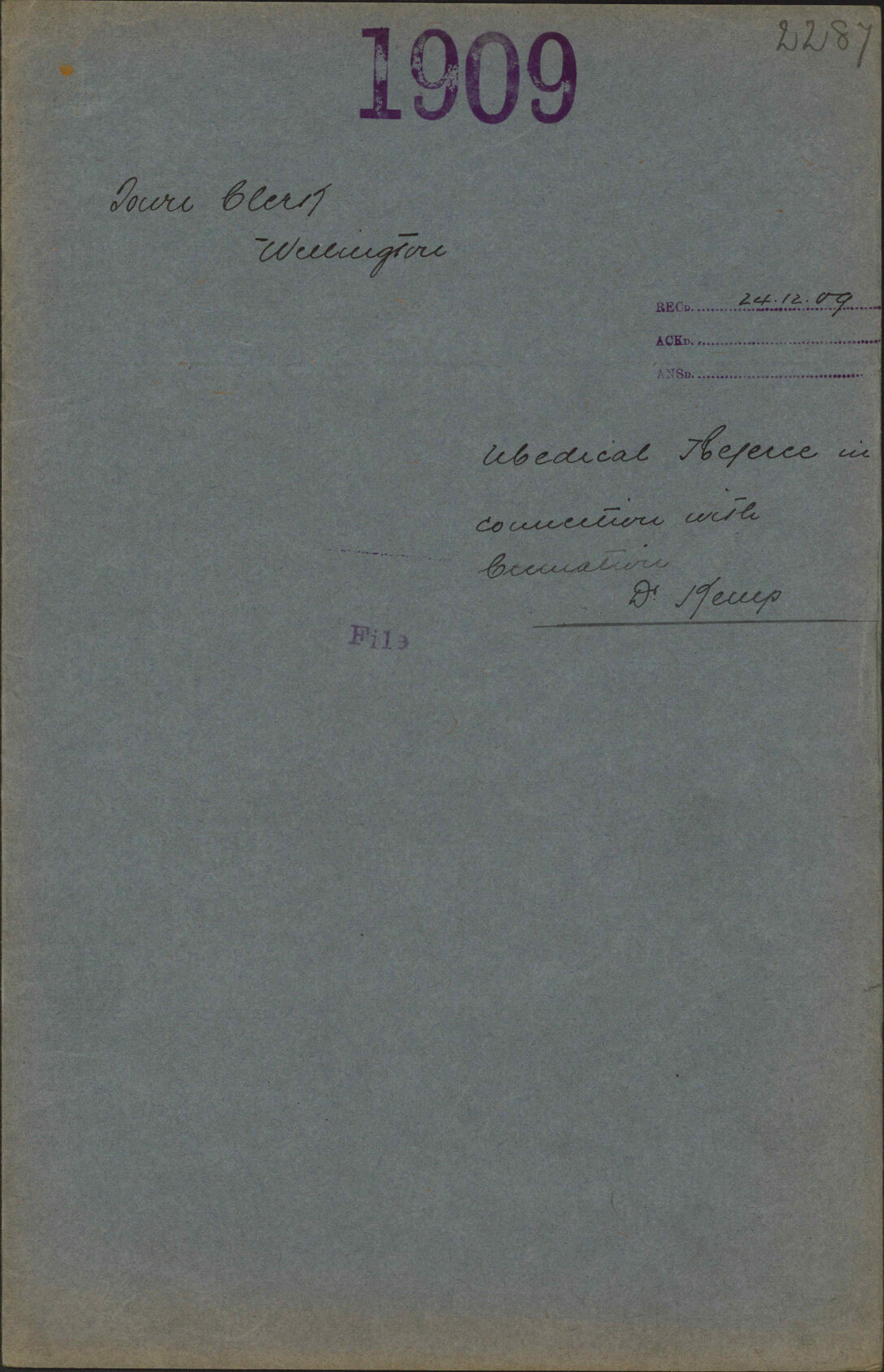 Medical Referee in connection with Crematorium, Dr Kemp - Town Clerk, Wellington