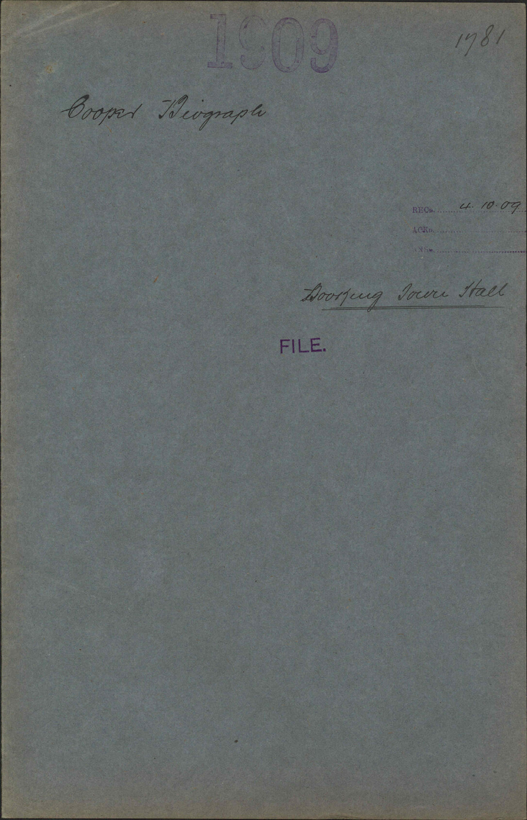 Booking Town Hall - Cooper Biograph