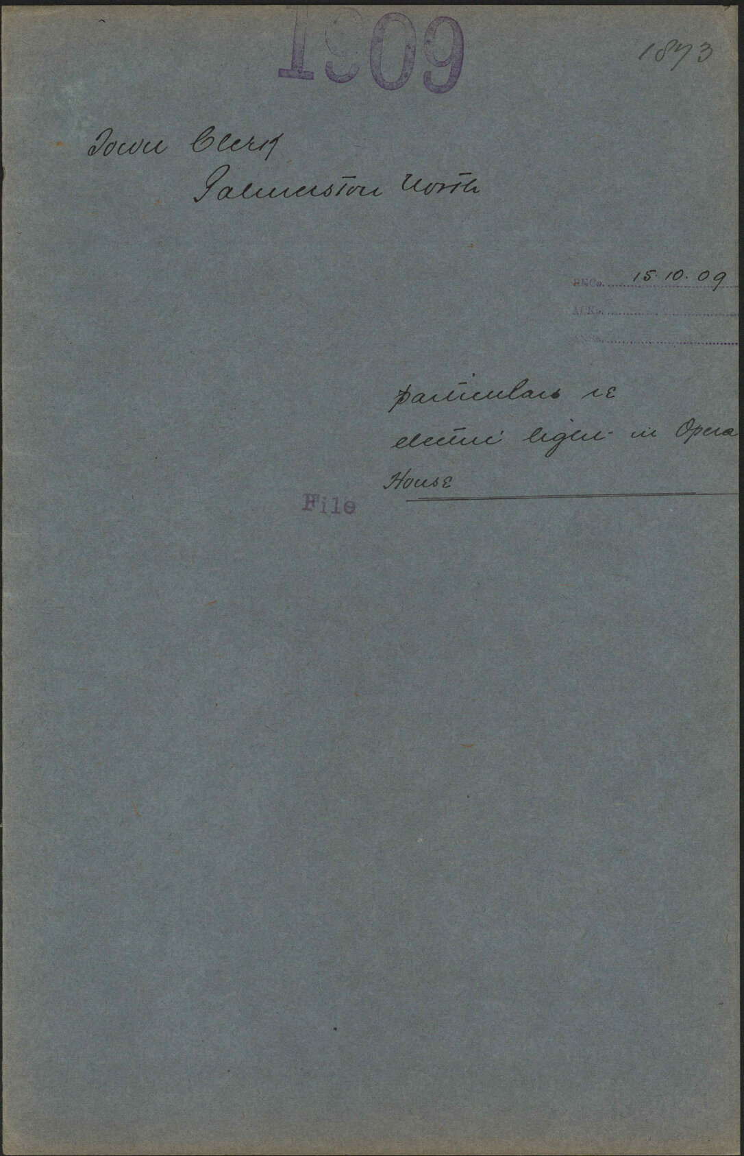 Particulars re electric light in Opera House - Town Clerk, Palmerston North