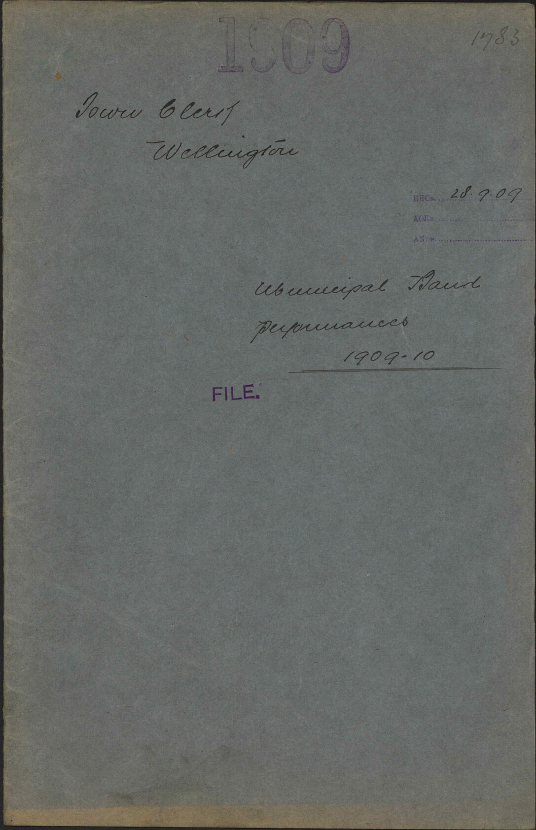 Municipal Band performances 1909-10 - Town Clerk, Wellington