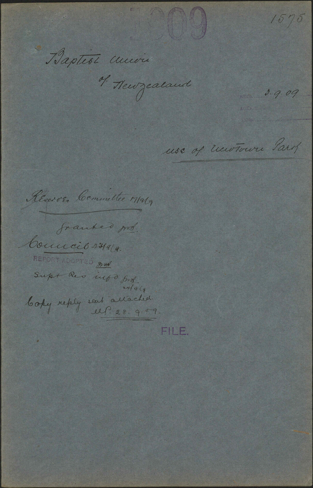 Use of Newtown Park - Baptist Union of New Zealand