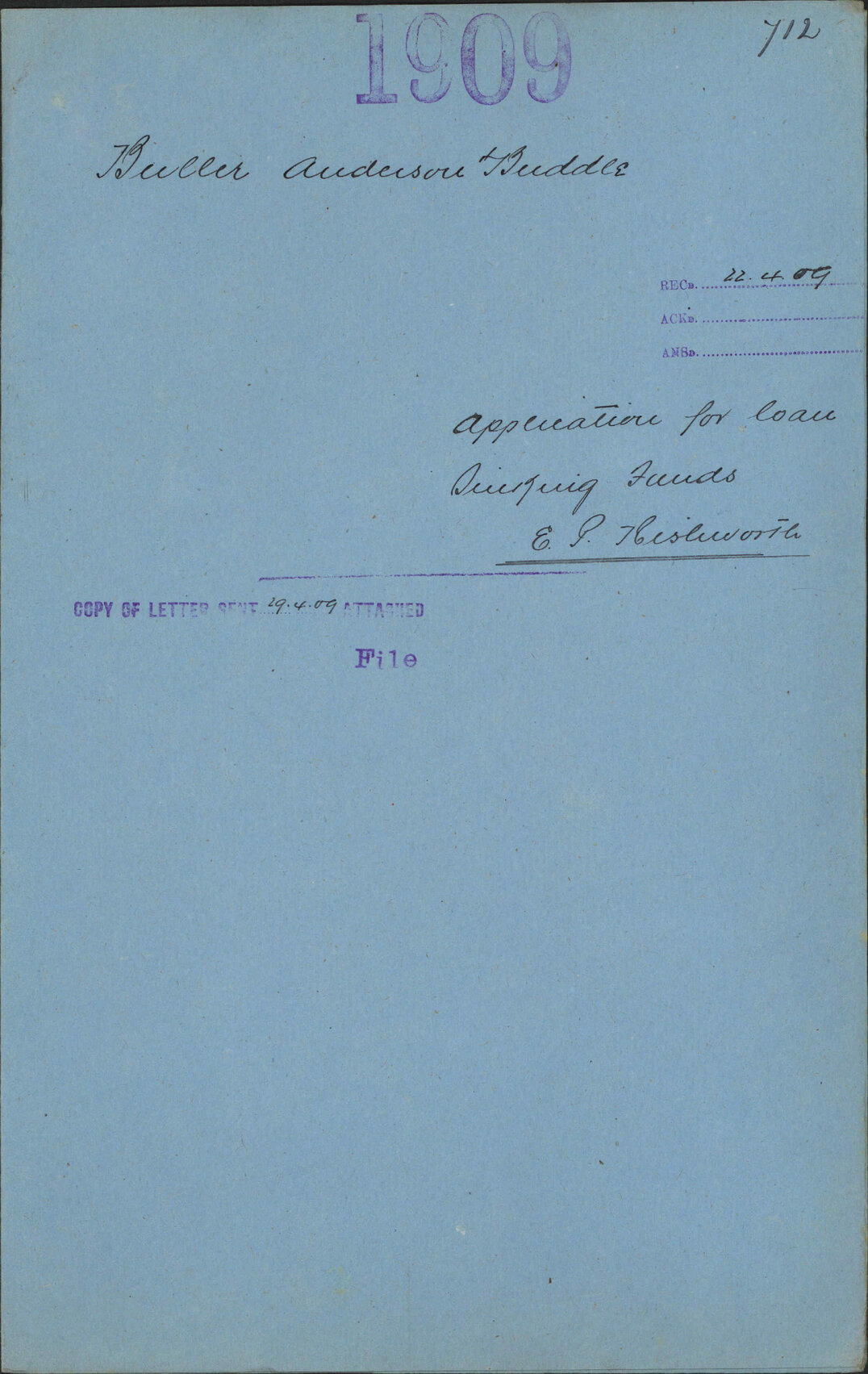 Application for loan, Sinking Funds - Buller Anderson and Buddle