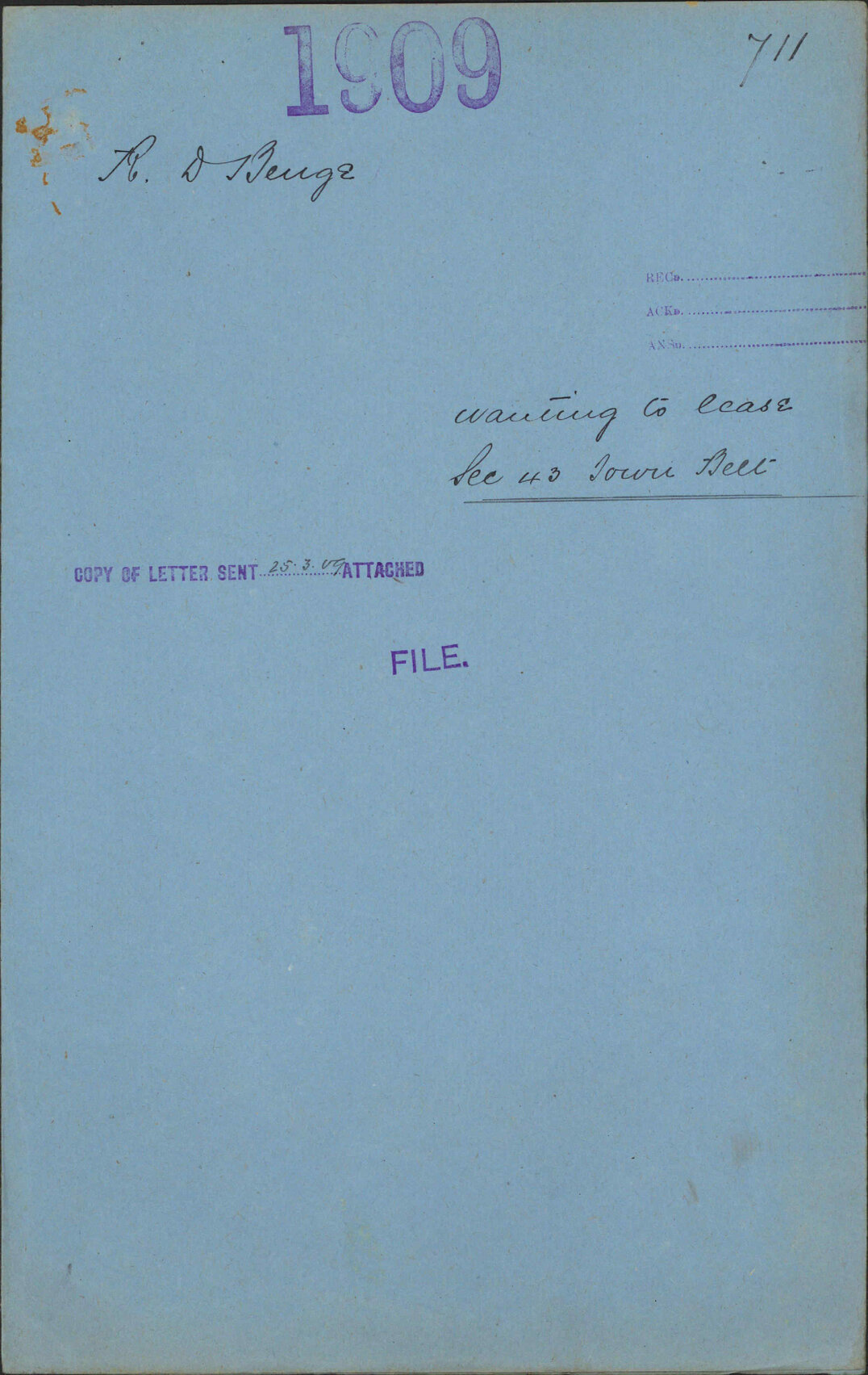 Wanting to lease Sec 43 Town Belt - R D Benge