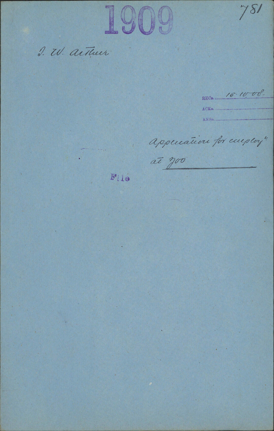 Application for employment at Zoo - T W Arthur