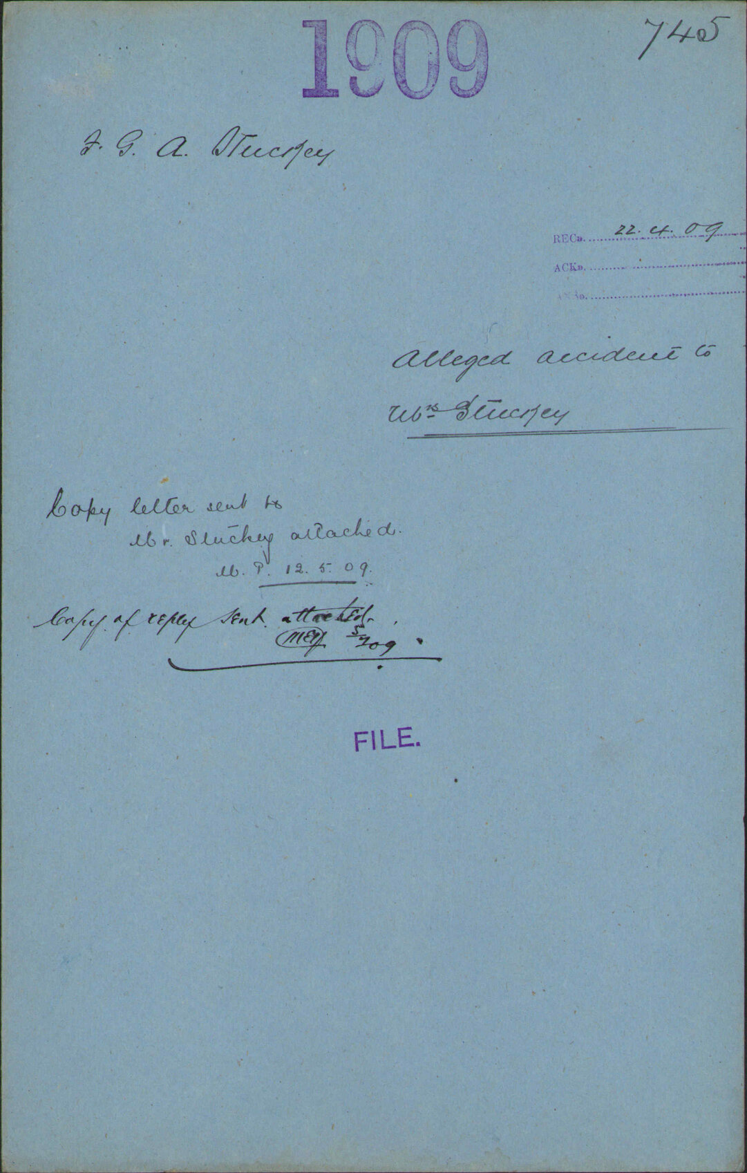 Alleged accident to Mrs Stuckey - F G A Stuckey