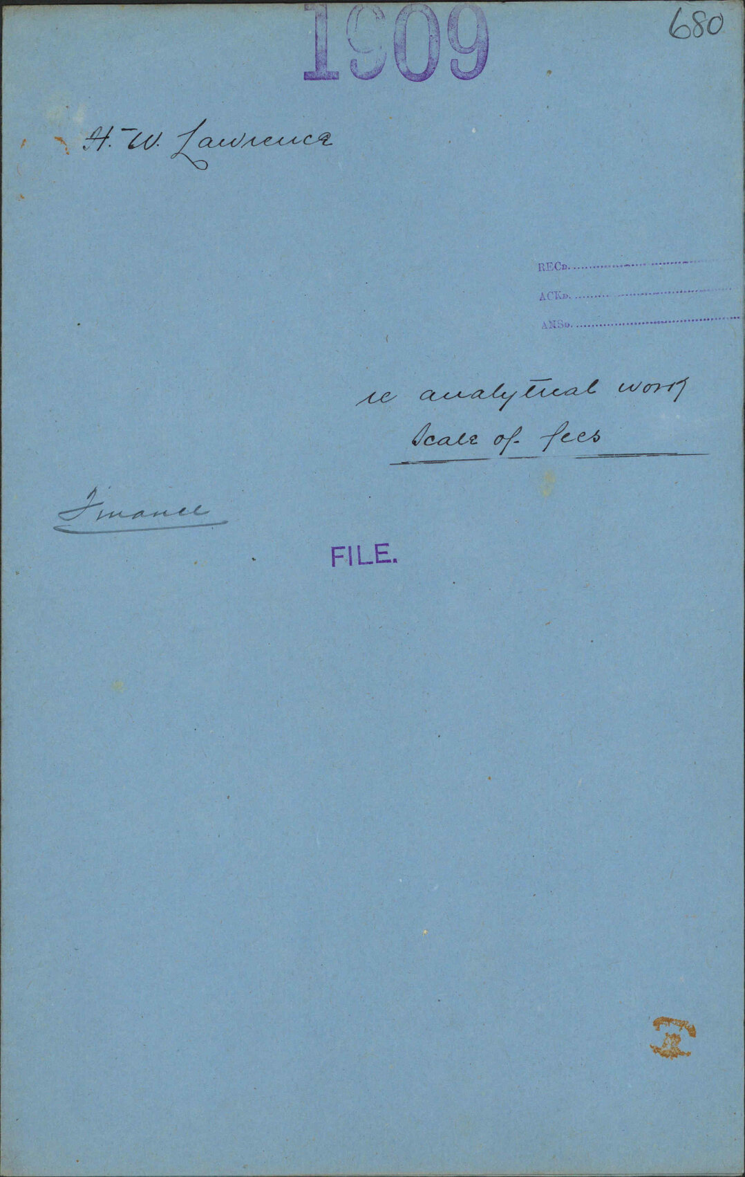 Re analytical work, scale of fees - H W Lawrence