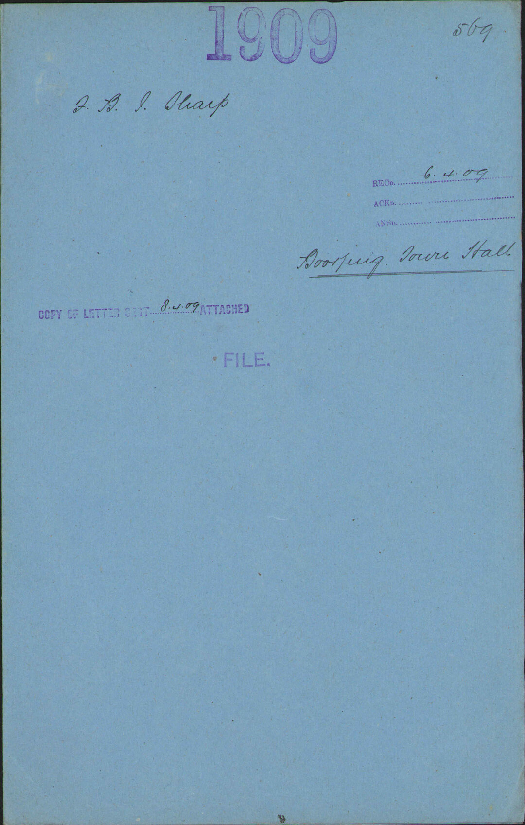 Booking Town Hall - F B J Sharp