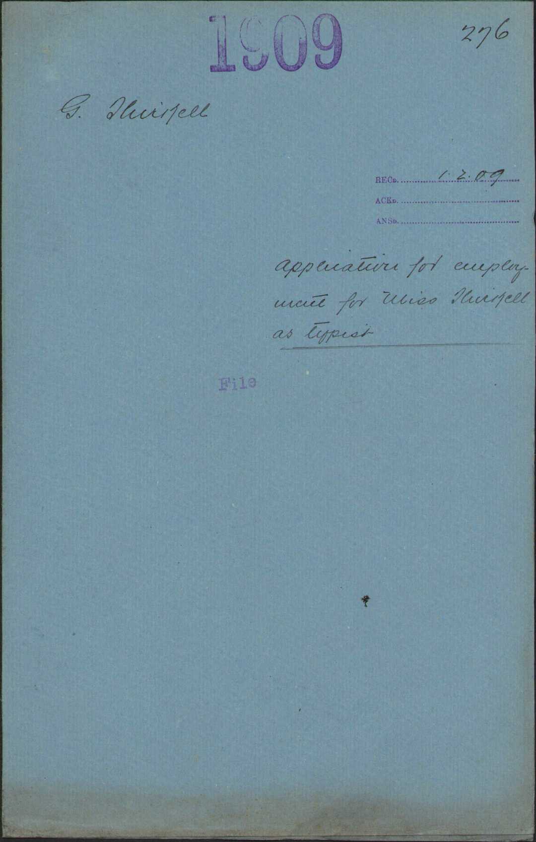 Application for employment for Miss Thirkell as typist - G Thirkell