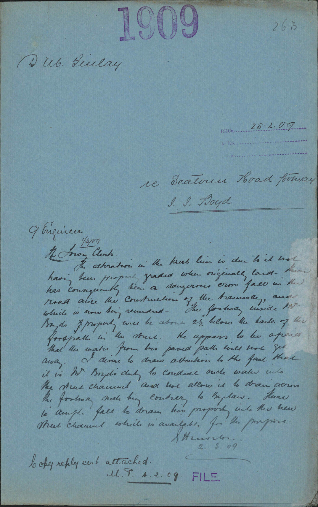 Re Seatoun Road footway, J J Boyd - D M Finlay