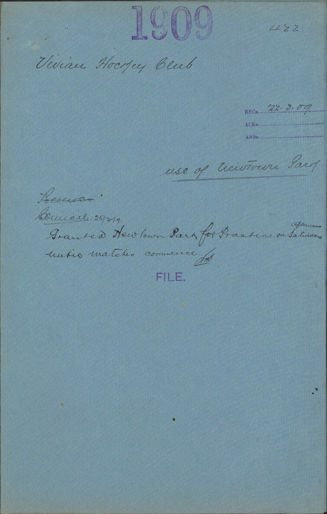 Use of Newtown Park - Vivian Hockey Club