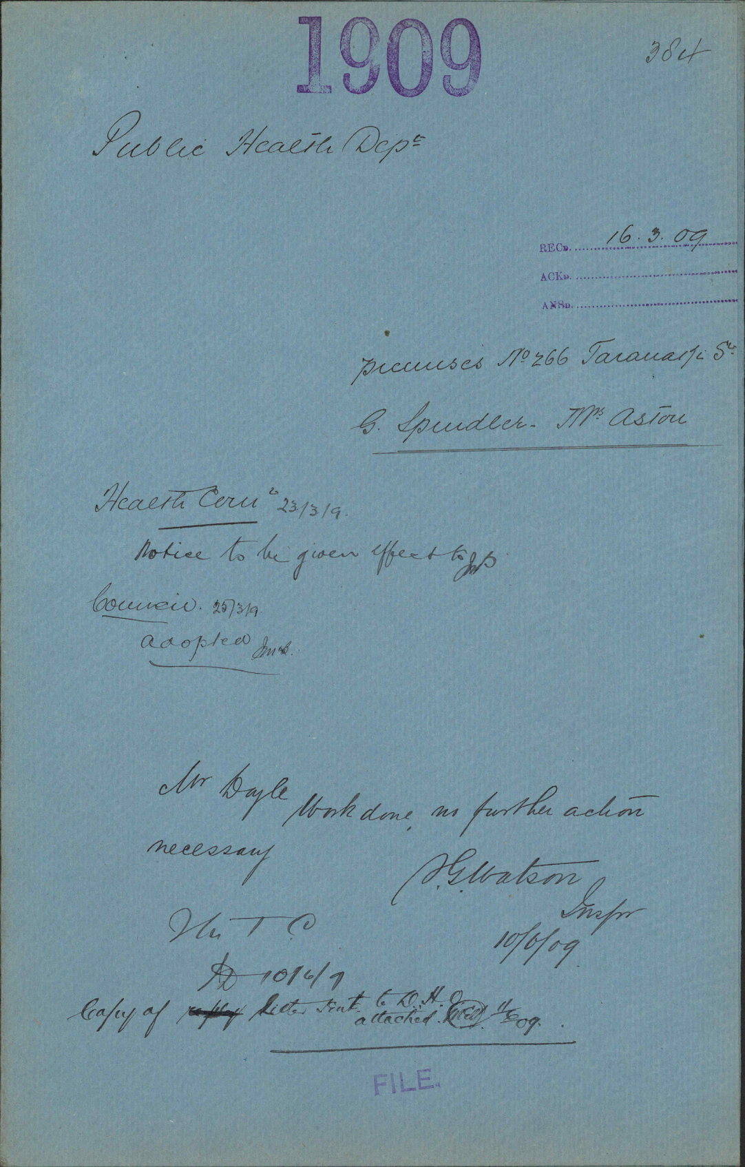 Premises, 266 Taranaki Street, J Spundler, Mrs Aston - Public Health Department