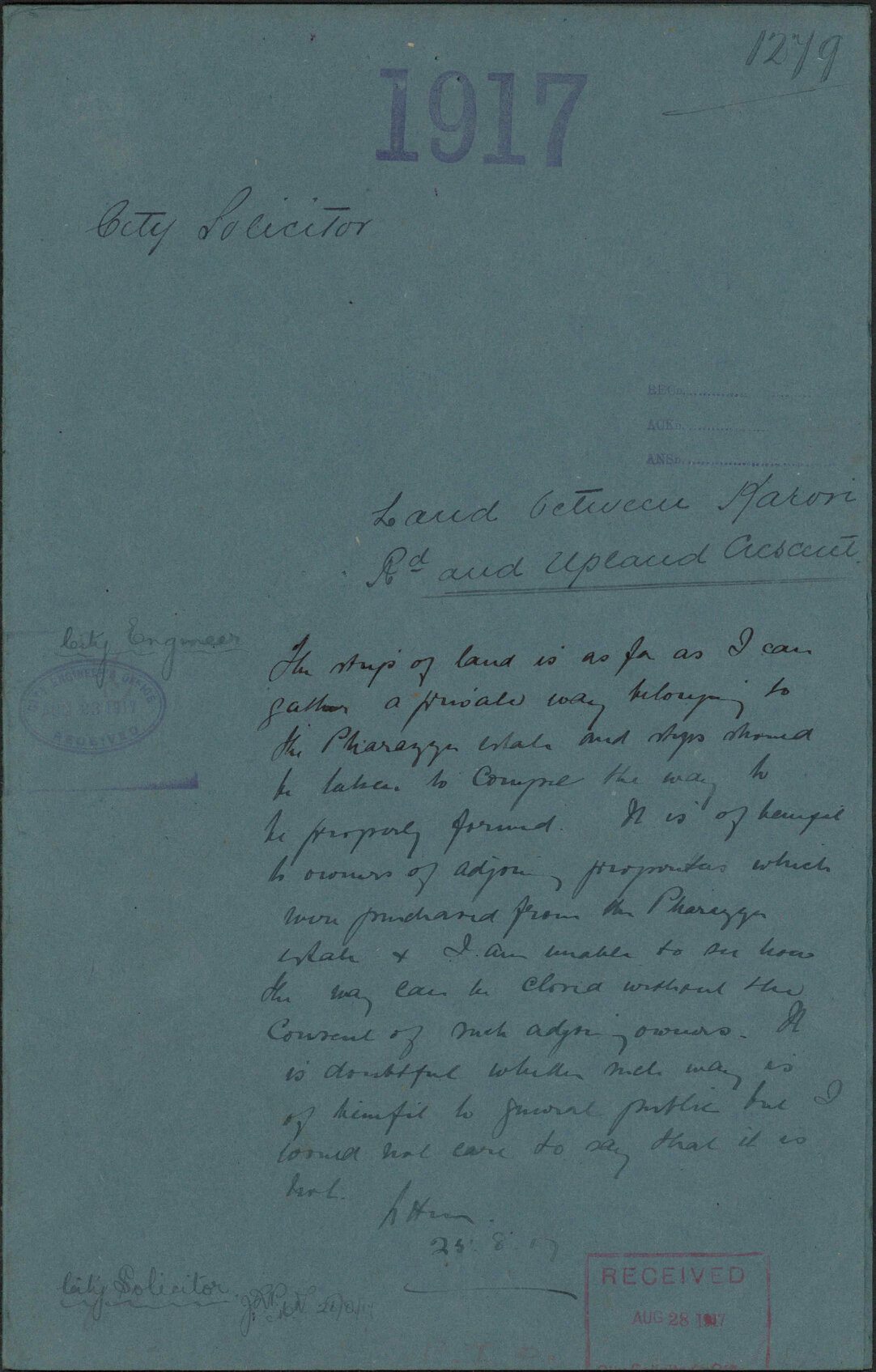 Land between Karori Road and Upland Crescent - City Solicitor