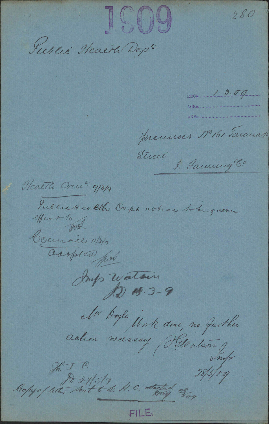 Premises, 161 Taranaki Street, J Fanning and Co - Public Health Department
