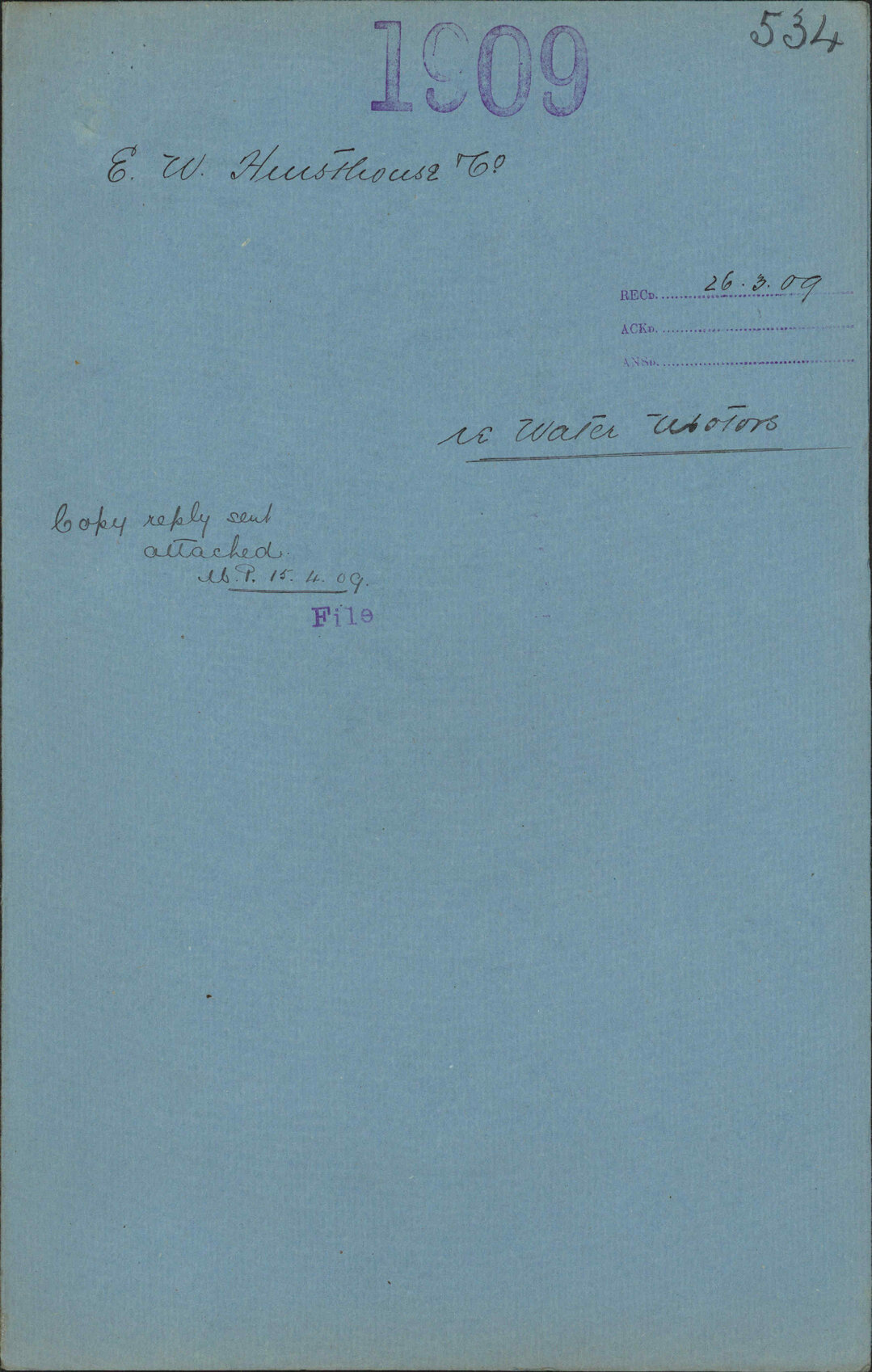 Re water motors - E W Hursthouse and Co