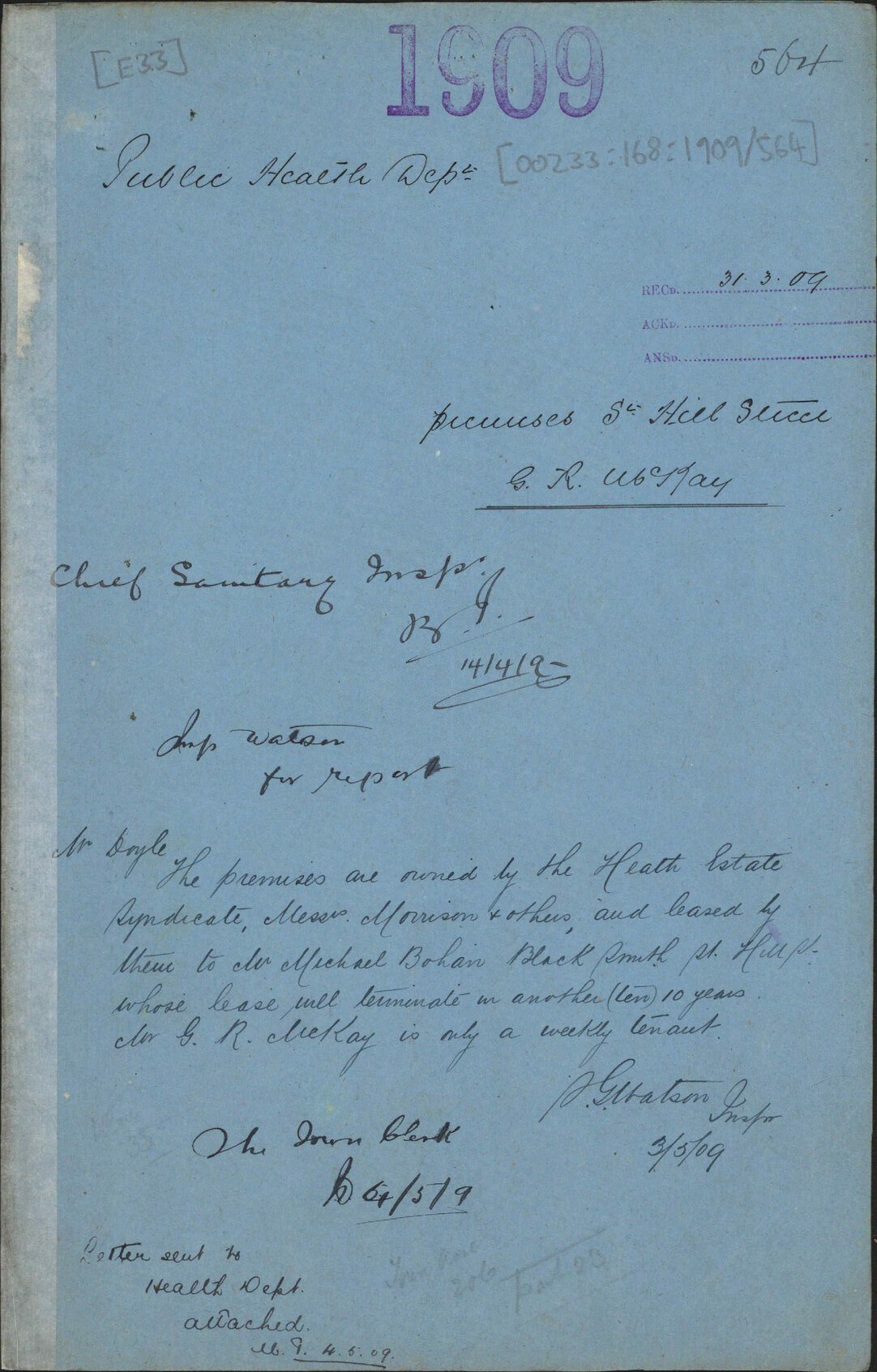 Premises, St Hill Street, G R McKay - Public Health Department