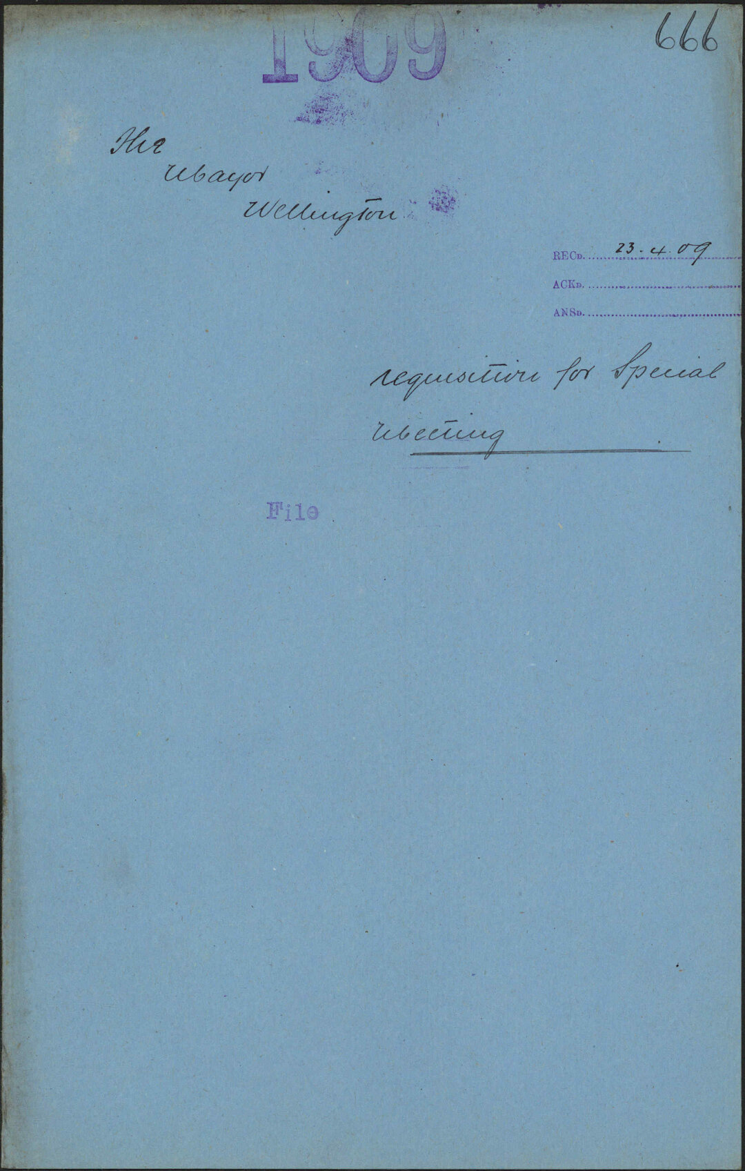 Requisition for Special Meeting - Mayor, Wellington
